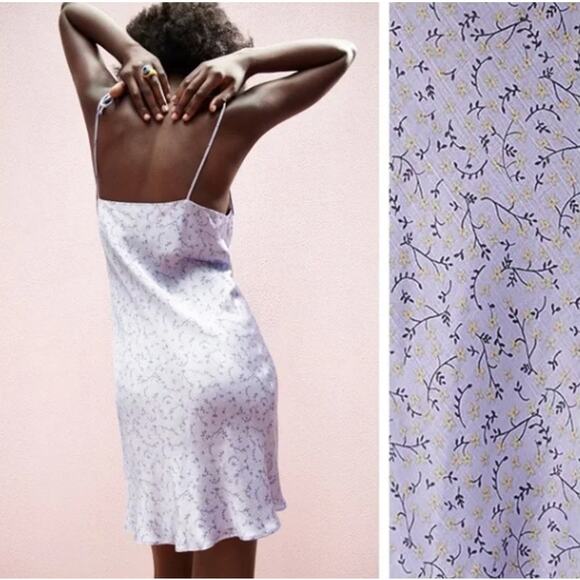 Zara Lilac Satin Effect Printed Mini Dress - Picture 2 of 8